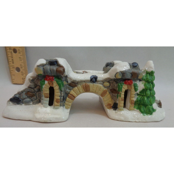 Cobblestone Corners Stone Bridge Porcelain Snow Arches Tree Windham Heights 2004 - Picture 1 of 7